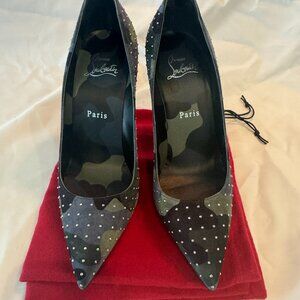 Christian Louboutin Kate Plume Studded Suede Camo Pumps